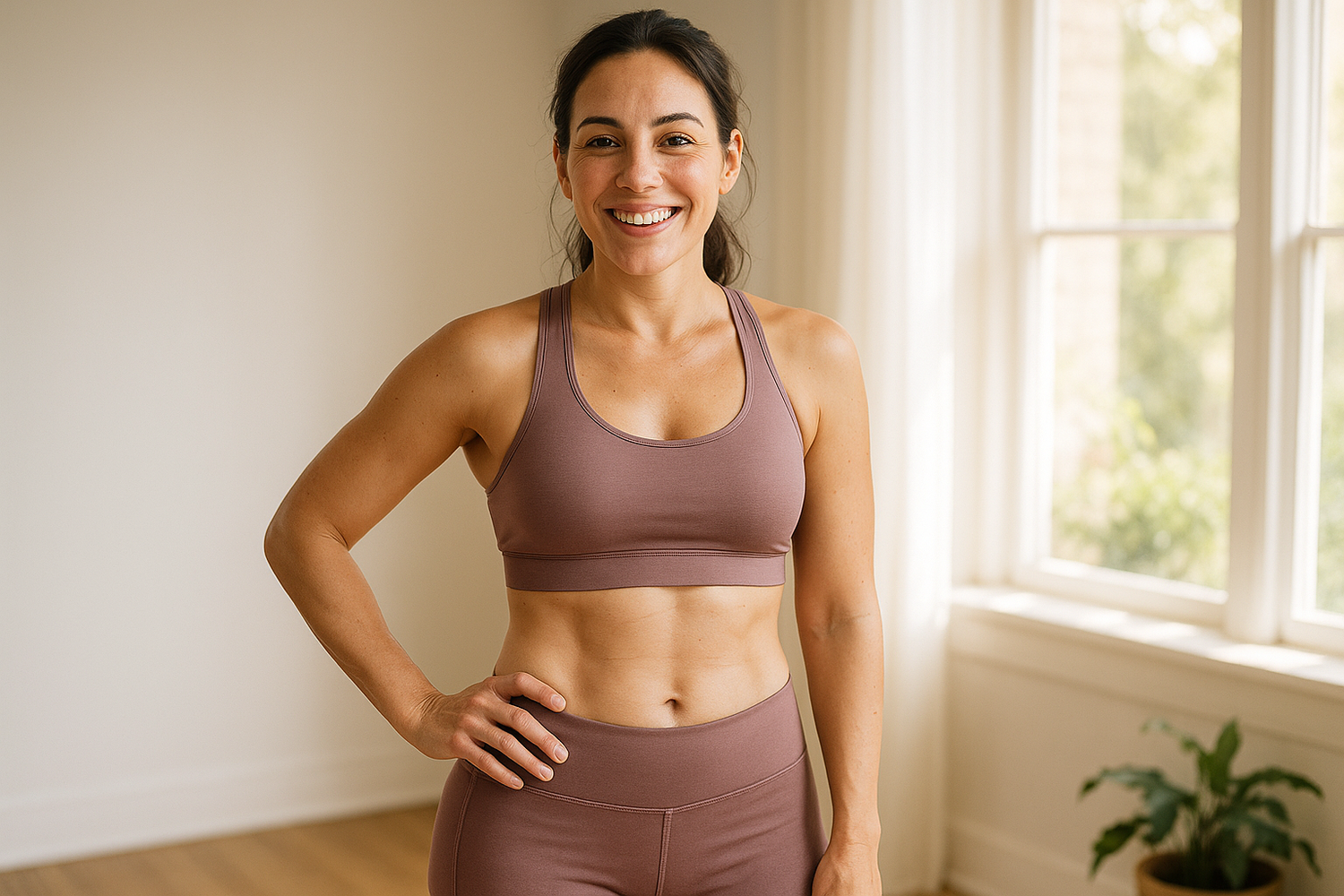 Mamá con barriga posparto con menor grasa 